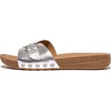 FitFlop Iqushion Adjustable Buckle Metallic-Leather Slides ZILVER