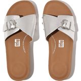 FitFlop Iqushion Adjustable Buckle Metallic-Leather Slides ZILVER