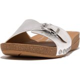FitFlop Iqushion Adjustable Buckle Metallic-Leather Slides ZILVER