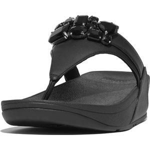 FitFlop Lulu Jewel-Deluxe Leather Toe-Post Sandals ZWART