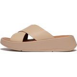 Fitflop F-mode Leather Flatform Cross Slippers Beige Vrouw