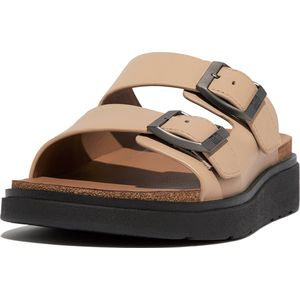 FitFlop Gen-FF Buckle Two-Bar Leather Slides BEIGE