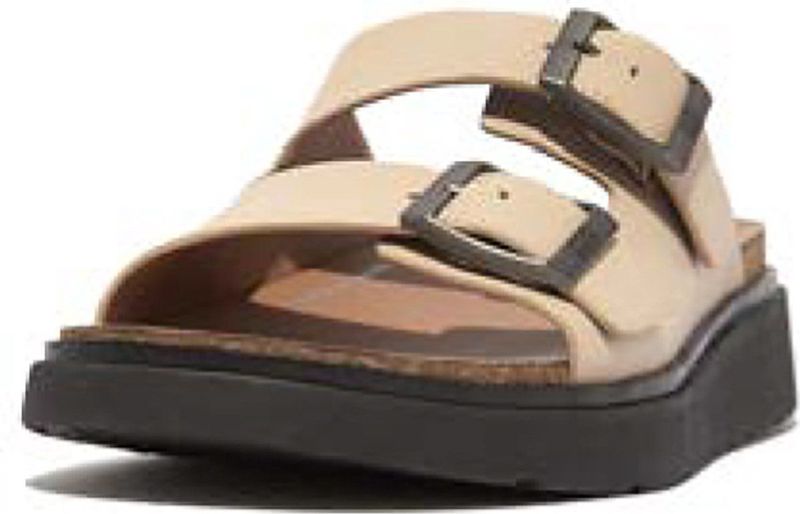 FitFlop Gen-FF Buckle Two-Bar Leather Slides BEIGE
