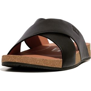 FitFlop Iqushion Men'S Leather Cross Slides ZWART