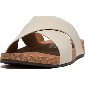 FitFlop iQushion Leather Cross Slides - Clay Grey