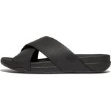 FitFlop Surfer Mens Tumbled-Leather Cross Slides ZWART