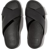 FitFlop Surfer Mens Tumbled-Leather Cross Slides ZWART