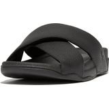 FitFlop Surfer Mens Tumbled-Leather Cross Slides ZWART