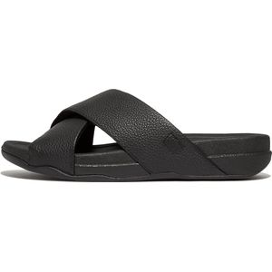 FitFlop Surfer Mens Tumbled-Leather Cross Slides ZWART