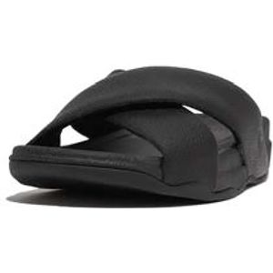 FitFlop Surfer Mens Tumbled-Leather Cross Slides ZWART