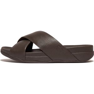 FitFlop - Surfer - Slippers - Zwart - Pluche Leer - Microwobbleboard Zolen
