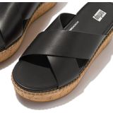 Fitflop Eloise Leather cork Wedge Cross Slippers Zwart Vrouw