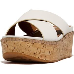 Fitflop Eloise Leather/cork Wedge Cross Slides Wit EU 37 Vrouw