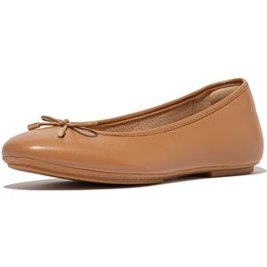 Fitflop Ballerines plates DELICATO en cuir souple avec nœud pour femme, marron désert, pointure 39,5, Beige sable, 6.5 UK Narrow