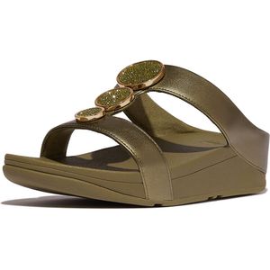 FitFlop Women Halo Bead-Circle Metallic H-Bar Slides Metallic Camo-Green-Schoenmaat 41