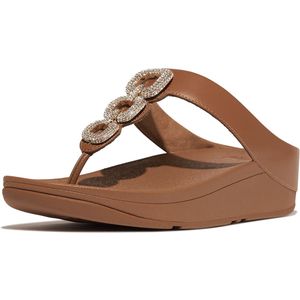 FitFlop Women Fino Crystal-Chain Leather Toe-Post Sandals Deep Tan-Schoenmaat 38