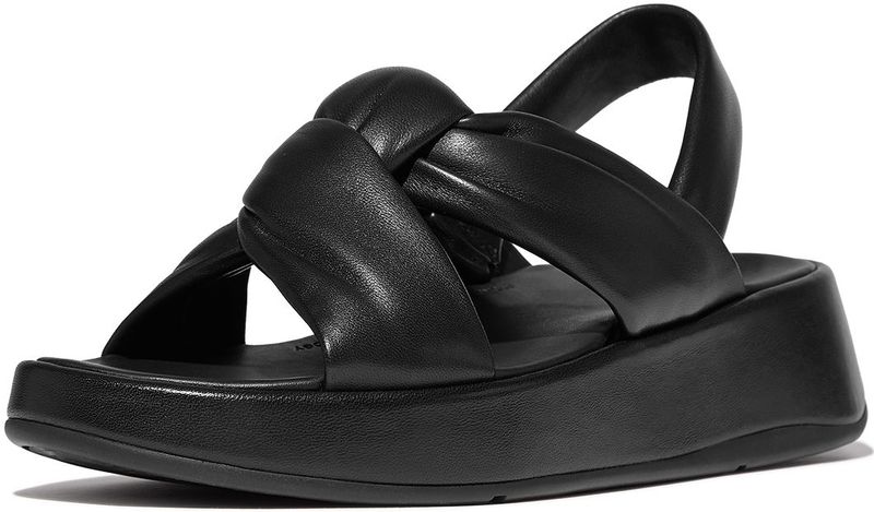 FitFlop - F-Mode Knot Soft-Leather Flatform B/Strap Sandals - Zwart - Leer - Microwobbleboard Tussenzool