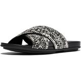 FitFlop - Gracie Woven Cross Slides - Slipper - Black/Ivory Mix - Faux Raffia, Leer, Dynamicush Demping