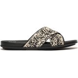FitFlop - Gracie Woven Cross Slides - Slipper - Black/Ivory Mix - Faux Raffia, Leer, Dynamicush Demping