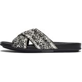 FitFlop - Gracie Woven Cross Slides - Slipper - Black/Ivory Mix - Faux Raffia, Leer, Dynamicush Demping