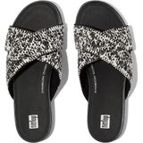 FitFlop - Gracie Woven Cross Slides - Slipper - Black/Ivory Mix - Faux Raffia, Leer, Dynamicush Demping