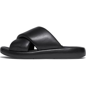 FitFlop Women iQushion D-Luxe Padded Leather Cross Slides All Black-Schoenmaat 41
