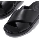 FitFlop - iQushion D-Luxe Padded Leather Cross Slides - Badslippers - All Black - Leer