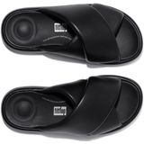 FitFlop - iQushion D-Luxe Padded Leather Cross Slides - Badslippers - All Black - Leer