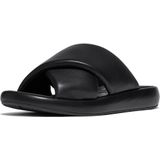 FitFlop - iQushion D-Luxe Padded Leather Cross Slides - Badslippers - All Black - Leer