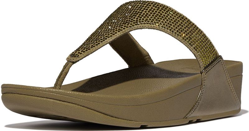 FitFlop - Lulu Toepost Hotfix - Slipper - Metallic Camo-Green - Microvezel Bovenwerk, Microwobbleboard Tussenzool