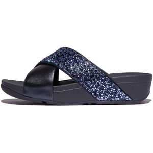 FitFlop Women Lulu Crystal-Mix Metallic Cross Slides Midnight Navy-Schoenmaat 41