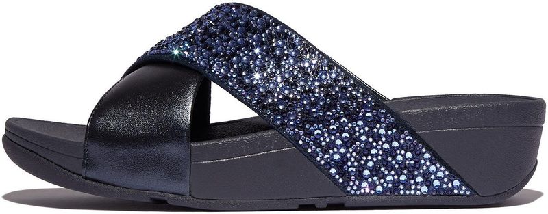 FitFlop - Lulu Crystal-Mix Metallic Cross Slides - Slipper - Midnight Navy - Polyester