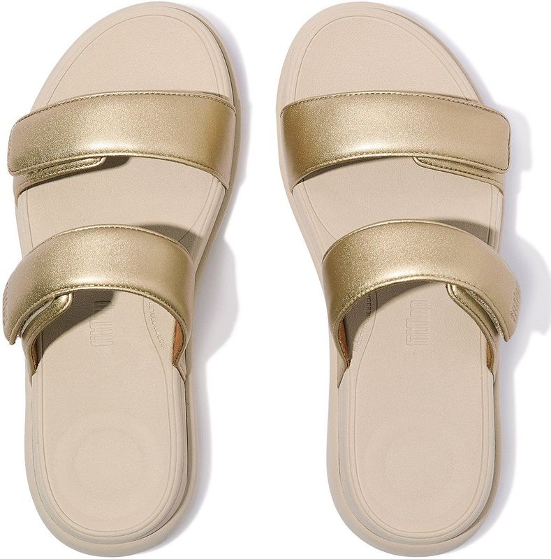 FitFlop - F-Mode Go Adjustable Flatform Two-Bar Slides - All Black - Imitatieleer