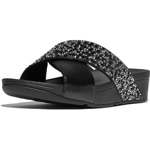 FitFlop - Lulu Crystal-Mix Metallic Cross Slides - Slipper - Midnight Navy - Polyester