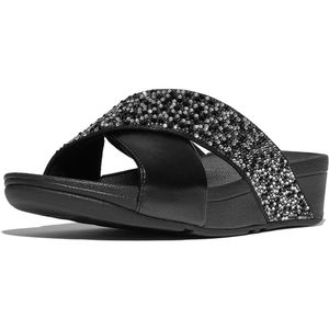 FitFlop - Lulu Crystal-Mix Metallic Cross Slides - Slipper - Midnight Navy - Polyester