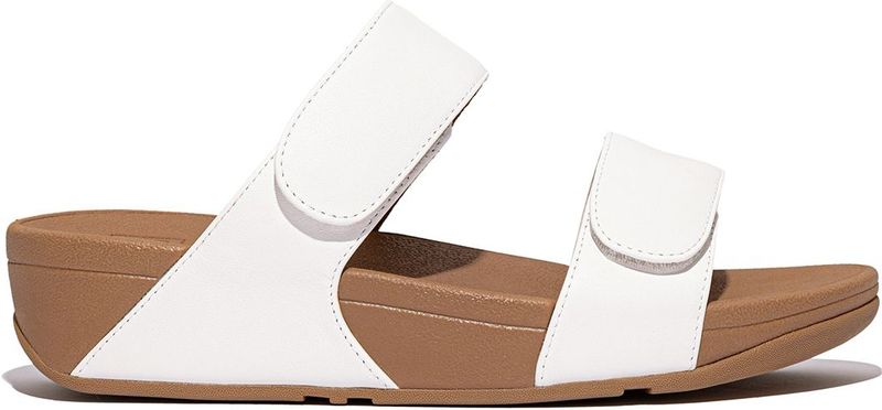 FitFlop - Lulu Adjustable Leather Slides - Slipper - Urban White - Leer, Microvezel, Microwobbleboard