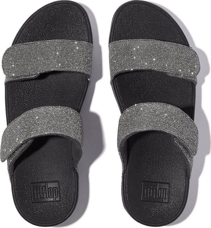 FitFlop - Lulu Adjustable Shimmerlux - Badslippers - Pewter - Microwobbleboard Tussenzool