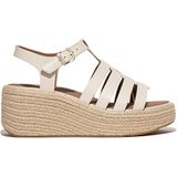 FitFlop - F-Mode Espadrille Leather Flatform Cross Slides - Zwart - Leer, Microwobbleboard Tussenzool