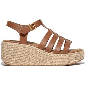 FitFlop - F-Mode Espadrille Leather Flatform Slides - Deep Tan - Leer