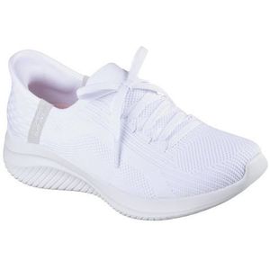 Skechers Ultra Flex 3.0 Briljant Pad dames Sneaker Low top, Witte gebreide lichtgrijze rand, 40 EU