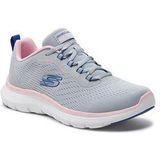 Skechers - Flex Appeal 5.0 - Dames Gymshoe - Grijs Mesh - Blauw Roze Trim