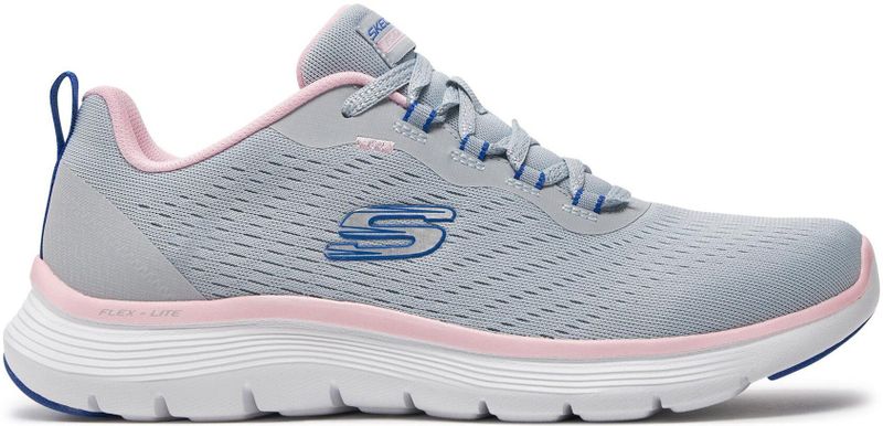 Skechers - Flex Appeal 5.0 - Dames Gymshoe - Grijs Mesh - Blauw Roze Trim