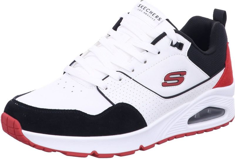 Skechers - Street Uno - Herensneakers - Wit Rood - Leer en Suède