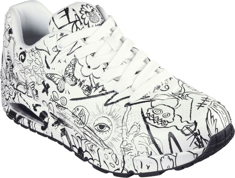 Skechers - Uno-Process Sketch - Sneakers - Wit - Synthetisch Durabuck, Air-Cooled Memory Foam, Hak 3,8 cm