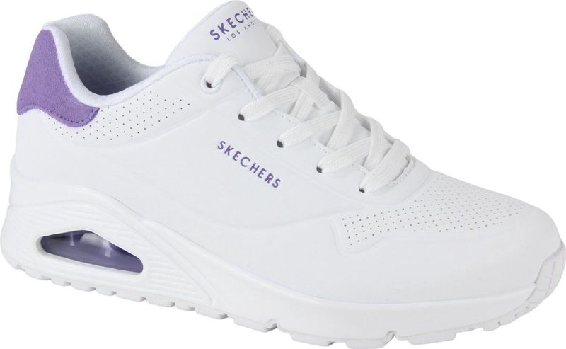 Skechers Dames Uno Pop Back, Witte Durabuck Paarse Suède Trim, 36.5 EU