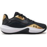 Under Armour - Lockdown 7 Low - Basketbalschoenen - Zwart - Goud - Textiel - Leer