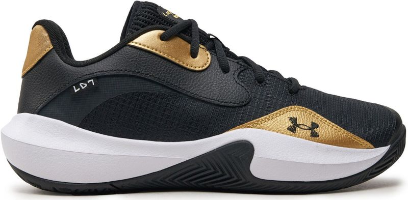 Under Armour - Lockdown 7 Low - Basketbalschoenen - Zwart - Goud - Textiel - Leer