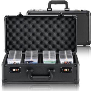 Upgrade Kaartenopbergbox Voor 2400+ Verzamelkaarten - Met Handvat, 3 PP-Dozen, 24 Kleurscheiders & 6 Scheiders, PU Kunstleer Zwart/Rood