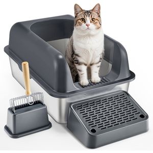 Roestvrijstalen Xl Kattenbak Met Nieuw Design Deksel En Hoge Zijden Antibacterië