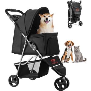 YITAHOME Draagbare hondenbuggy, hondenwagen tot 11,3 kg, opvouwbaar, huisdierbuggy met netramen, jogger, kattenbuggy voor kleine honden, katten, kinderwagen voor huisdieren (grijs/zwart